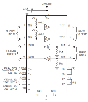 Schematic - Analog Devices / Maxim Integrated MAX232 Multi-Channel RS-232 Drivers/Receivers